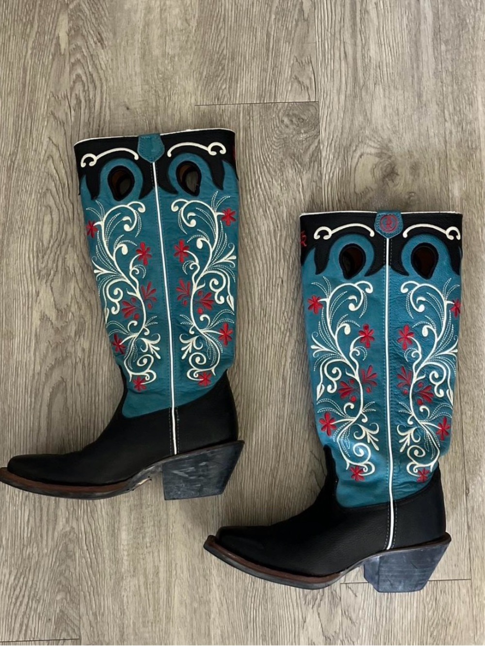 Tony Lama Teal and Black Embroidered Western Boots